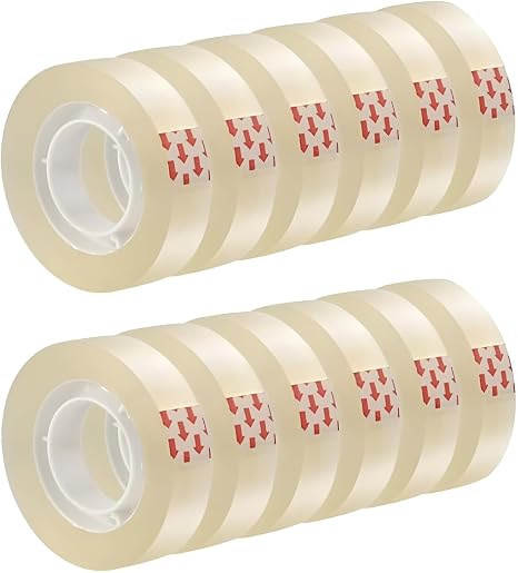 Bopp Transparent Tape / Cello Tape / Self-Adhesive Plastic Transparent Tape / - Width "0.5" Inch X 18 Meter Per Roll - Pack of 12 Pieces