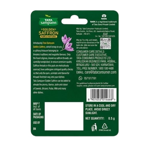 Tata Sampann Dried Whole Spices Golden Saffron / Safran / Kesar Threads 100% Pure - 0.5 g