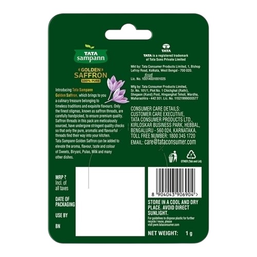 Tata Sampann Dried Whole Spices Golden Saffron / Safran / Kesar Threads 100% Pure - 1 g