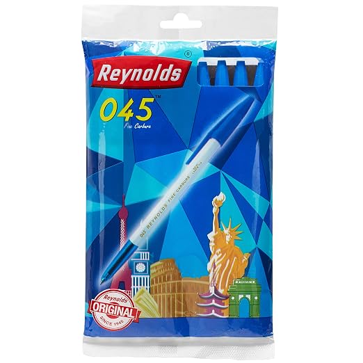 Reynolds 045 Fine Carbure Blue Ballpen / Biro / Blue Ballpoint Pen / Qalam Hibr Jaf Azraq - Pack of 10 Pieces