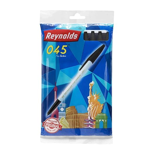Reynolds 045 Fine Carbure Black Ballpen / Biro / Black Ballpoint Pen / Qalam Hibr Ahmar / Qalam Ahmar - Pack of 10 Pieces