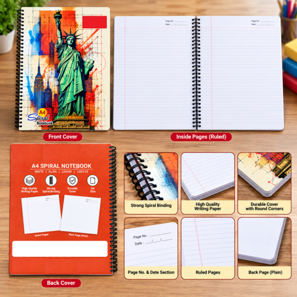 A4 Spiral Notebook Ruler Pages / Exercise Book / A Daftar - 300 Pages
