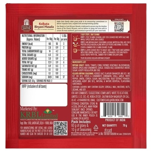 India Gate Selective Pre-Mix Spices Classic Kolkata Biryani Masala - 70 g