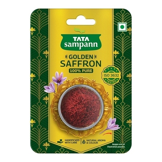 Tata Sampann Dried Whole Spices Golden Saffron / Safran / Kesar Threads 100% Pure - 1 g