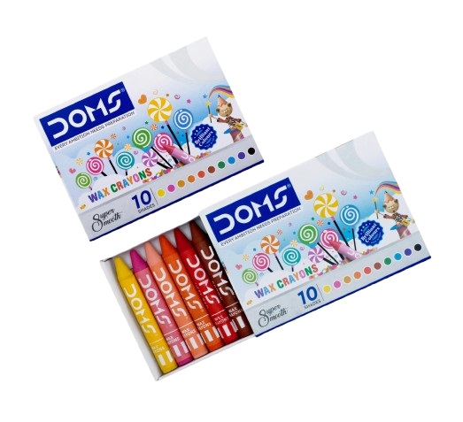 DOMS Wax Crayons 10 Assorted Shades - 10 Boxes Of 10 Colours Each