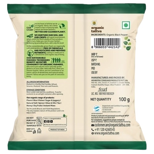 Organic Tattva Dried Whole Spices Organic Black Pepper Seeds - 100 g