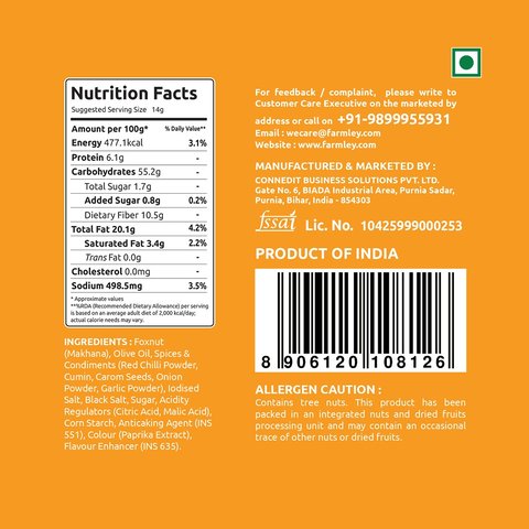 Farmley Peri Peri Roasted Flavoured Makhana Roasted In Olive Oil 20g- Pack of 5pcs.